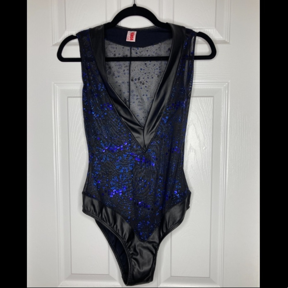 Roma Costumes Blue Sparkly Mesh Bodysuit